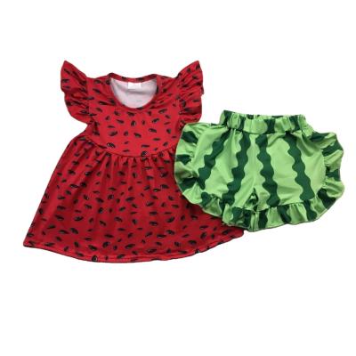 China Red and green color children's clothing children's clothing casual cartoon print watermelon and short pants children's girl for sale