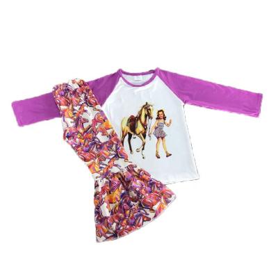 China RTS fashion baby clothing boutique beautiful casual girl print hot sale evening children girl outfits for sale