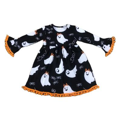 China Boutique RTS Summer Halloween Boo Clothing Sets Babies Long Sleeves Dress Kids Baby Boutique Wholesale Dress for sale