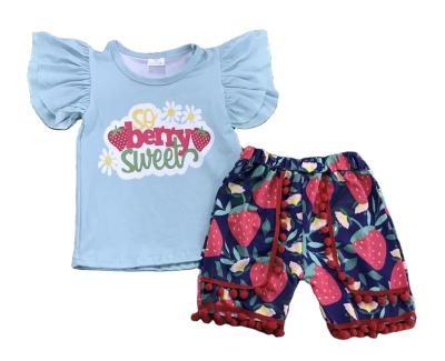 China Wholesale Fashion Babies Boutique Casual Clothing Sets Summer Strawberry Print With Shorts Clothing Outfits for sale