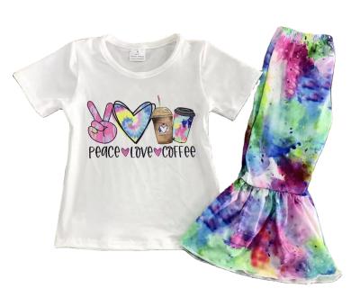 China Boutique summer girls clothing set outfit short colorful girls dye tie pants wholesale bell sleeve set for sale