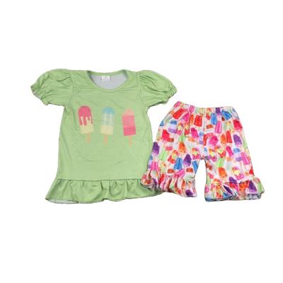 China Wholesale RTS Boutique Summer Baby Clothing Set Green Short Pants Top Girls Outfit Short Sleeve Baby Clothing Set for sale