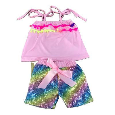 China Boutique Summer Girls Clothing Set Babies One Shoulder Outfit Wholesale Sequined Outfits for sale