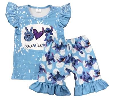 China Boutique summer girls dress set short sleeves outfit blue silk girls short pants wholesale milk set for sale