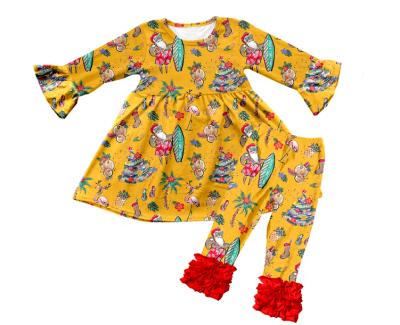 China Fashion Father Fashion Casual Kids Outfits Hot Popular Merry Christmas Print Merry Christmas Sleeve And Ruffle Pants Long Falls Kids Sets for sale