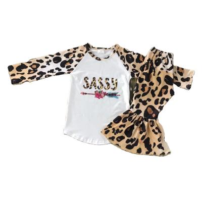 China Hot sale RTS boutique drop baby clothing set leopard print print top sassy top girls long sleeves boutique clothing wholesale for sale