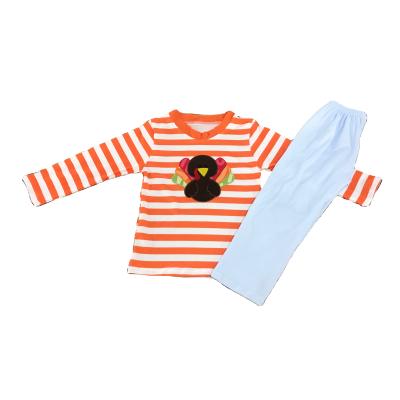 China Boutique Autumn Girls Clothing Set Thanksgiving Day Turkey Embroidered Long Sleeve Outfit Girls Wholesale Set for sale