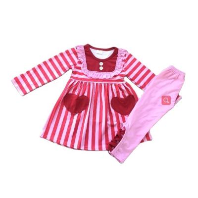 China RTS boutique Valentine's Day autumn fashion long-sleeved dress and pants outfit for wholesale boutique children's clothing for sale