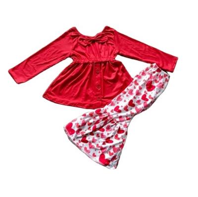 China RTS boutique Valentine's Day autumn fashion long-sleeved dress and pants outfit for wholesale boutique children's clothing for sale