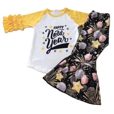 China RTS boutique new year drop fashionable outfit long sleeve tops and bell bottoms for wholesale boutique children's clothing for sale