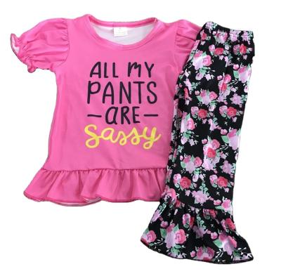 China Baby casual wholesale fashion kids boutique clothing sets sweet words print with shorts clothes flower outfits for sale