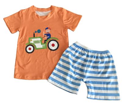 China Baby Boy Casual Fashion Cute Kids Boutique Clothing Sets Blippi Cartoon Print Striped Shorts Kids Boy Outfits for sale