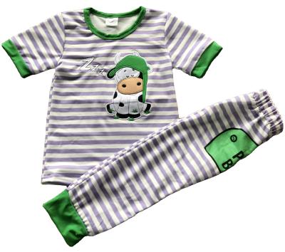 China Casual baby wholesale cute children's boutique cow printing sleeve children's pajamas popular farm short cool long pants for sale