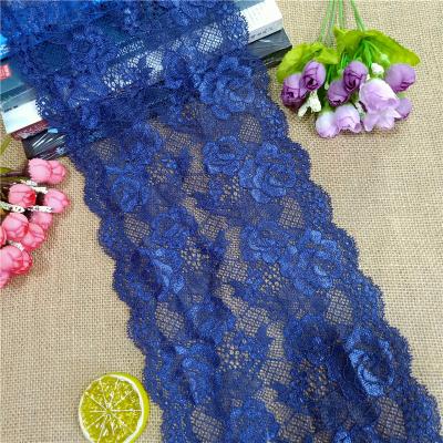 China Viable Elastic Soft Net Fancy Color Pattern Flower Border Lace Trim Bridal Mesh Spandex Nylon For Underwear E1605 18.5cm for sale