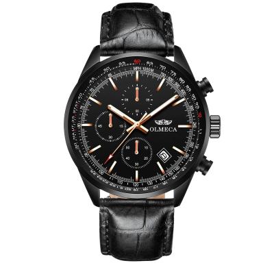 China Chronograph Men's Fashion New Watches Businessman Watch Sapphire Glass Stainless Steel Case Quartz Analog Movement Cool Black Leather Band for sale