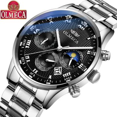 China Automatic Date Stock Men Watches Luxury Silver Band Quartz Wristwatch Clock Chronograph Ralogio Masculino Chain Watch for sale