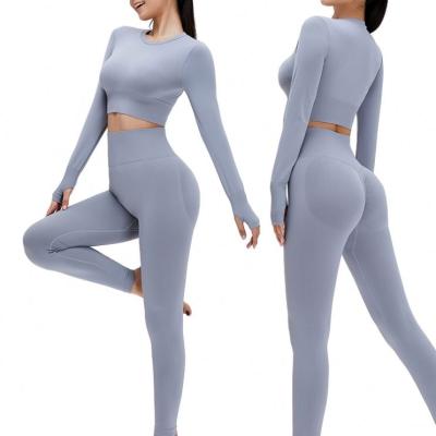 China Breathable Seamless Yoga Sets Pants Yoga Suit Long Sleeve Seamless Yoga Sets Wear Sets Butt Crac! crack! 2022 active sets for sale