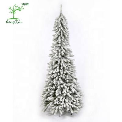 China Factory price 7ft/8ft/9ft home artificial snow festival decoration simulation PE white flocking thin Christmas tree for sale