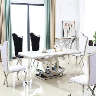 China Contemporary Luxury Stainless Steel Base Home Visionnaire Marble Top Dining Table for sale