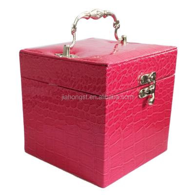 China With Lock And Mirror 3 Layers Luxury Leather Velvet Mirrored Jewelry Box for sale