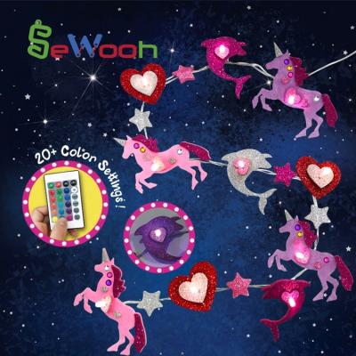 China Toy SeWooh Kids DIY LED Unicorn Night Light Color Changing Wall Hanging Art and Craft Felt Toy for sale