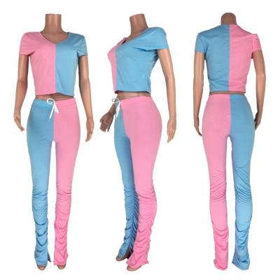 China Anti-Wrinkle Women's 2 Piece Outfit Set Two Piece Stacked Pants 2020 Ruched Pants Suits Stacked Gaiters Sweatpants Women Sets Two Piece for sale