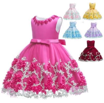 China New Anti-static European Girls Clothing Lace Girl Dress Party Birthday Wedding Princess Baby Kids Girls Puffy Dress+7 Colors for sale