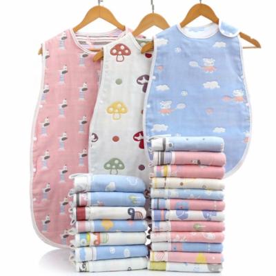 China 100% Antibacterial Cotton Muslin 6 Layer Gauze Newborn Baby Sleeping Bag Sleeveless Infant Sleep Bags for sale