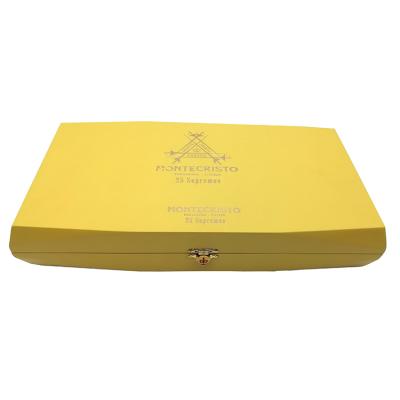 China Recycled Materials Luxury Yellow Wooden Cigar Box With Custom Logo for sale