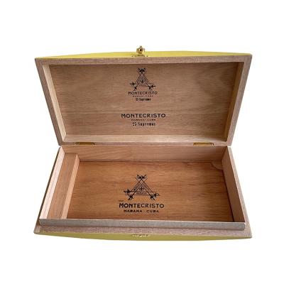 China Manufacturer Recycled Materials China OEM ODM ODM Custom Yellow Matte Empty Wooden Packaging Cigar Boxes Bulk for sale