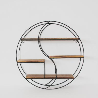 China NEW Modern Design Round Wall Storage Shelf Wood Metal Display Rack Home Decor For Living Room Bathroom Office for sale