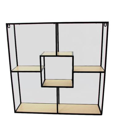 China NEW Modern Home Decor Industrial Detachable Square Wall Metal and Wood Wall Storage Shelf for sale