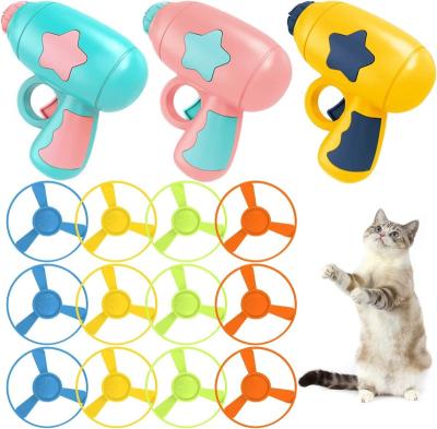 China Stored Interactive Puzzle Training Toy Cat Fetch Toy Set Cat Dragonfly Disc Gun Wholesale Bamboo Gun for sale