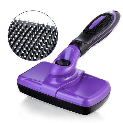 China Hot Selling Dog Stocked Cat Pet Hair Brush Self Cleaning Stainless Steel Pet Grooming Brush for sale