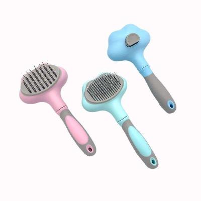 China New Viable Dog Cat Deshedding Brush Pet Grooming Comb Hair Removal Self Cleaning Stainless Steel Grooming Tool for sale