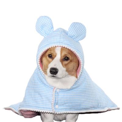 China Customized Pet Stocked Clothes Winter Autumn Flannel Warm Dog Wearing Doggie Robe Cotton Plaid Pet Coat Cover Up Nightgown for sale