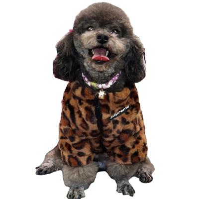 China Amazon Hot Sale Fashion Stocked Luxury Dog Clothes Autumn And Winter Clothes Leopard Printing Coat Jacket Teddy Puppy Clothes for sale