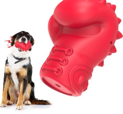 China New Stocked Natural Rubber Dog Chew Toys Interactive Teeth Cleaning Motion Squeaking Boxing Glove Chewers Toy for Dogs Pets for sale