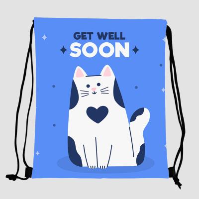 China Logo cat kids gym waterproof custom string printed drawstring bag for sale