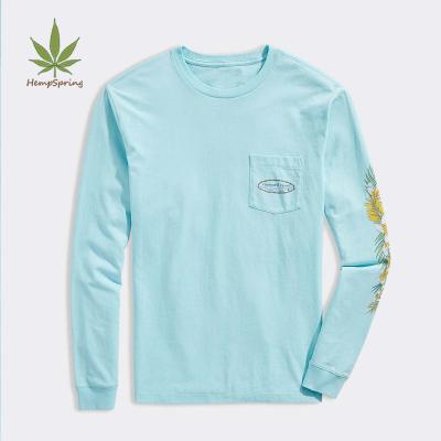 China Natural Hempspring Print T-shirt Men's Long Sleeve Men's Breathable Hemp Print T-shirt Organic Blend T-shirt for sale