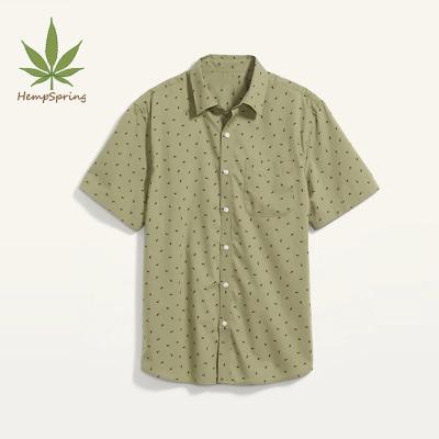 China Wholesale Custom Hempspring Print Man Leak Shirt Natural Organic Hemp Cotton Men's Breathable Casual Shirt for sale