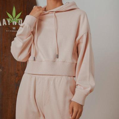 China HempSpring breathable wowen organic cotton crop top hoodie ladies tracksuit set hemp grown hoodies sweatshirt for sale