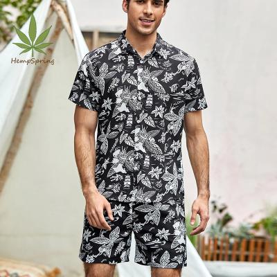 China Hempspring Thermal Print Mens Poolside Shirts & Poolside Shorts Eco-Friendly Natural Hemp Mens Beach Shirt & Beach Shorts for sale