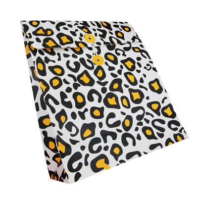 China Eco Friendly Recycled Materials Logo Fancy Design Leopard Printing Shopping Bag Custom Folder With Button for sale