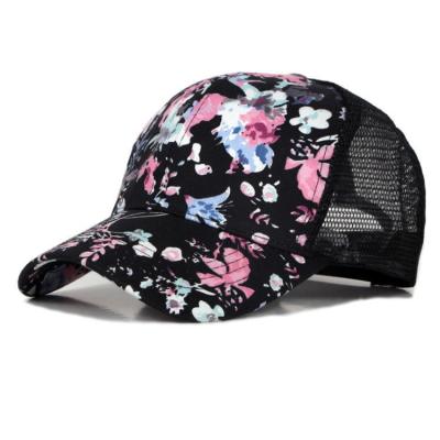 China JOINT Hawaiian Floral Print Flat Brim Print Fashionable Golf Full Pins Clip Baseball Trucker Cap Hats for sale