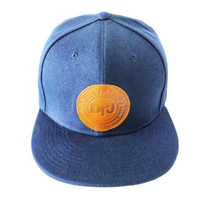 China COMMON Custom Logo Leather Patch Snapback Caps For Men Navy Blue Best Quality No Moq Snapback Hats for sale