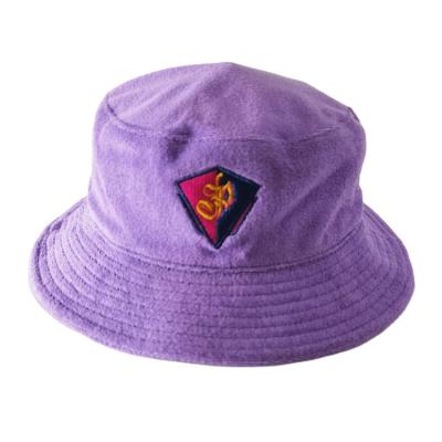 China Big Logo Bucket Hat Style Terry Towel Cloth Blank Hat Fishing Bucket Hat Women European and American Purple Bucket Hat for sale