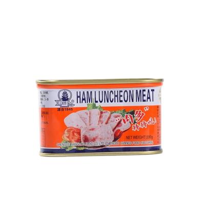 China No artificial use of colors 200g canned pork ham luncheon meat biscuit produact easy open cover adjusted shape for sale