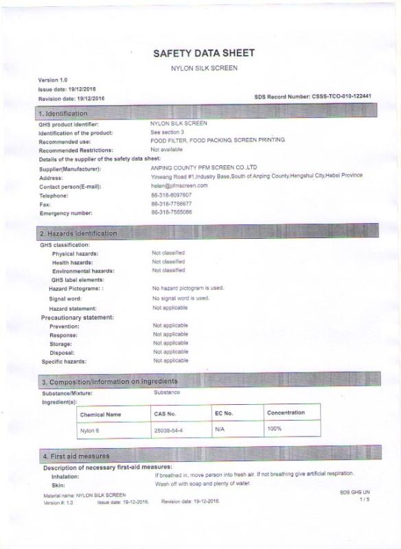 MSDS - Anping County PFM Screen CO.,Ltd