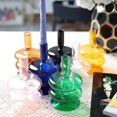 China Trendy Trendy Clear Glass Candlestick Candle Utensils Furnishing Model Room Restaurant Home Decoration for sale